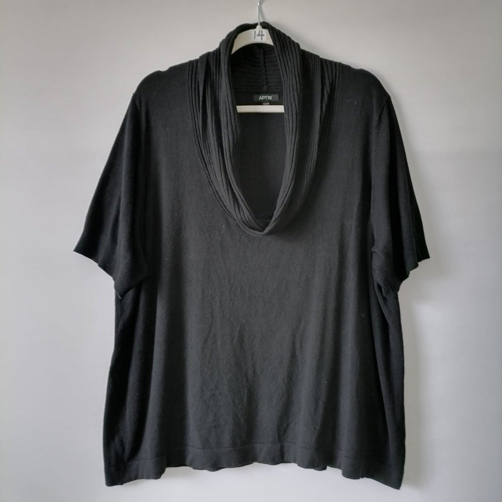 APT. 9 Womens Black Short Sleeve Cowl Neck Pullover Sweater Size 2X